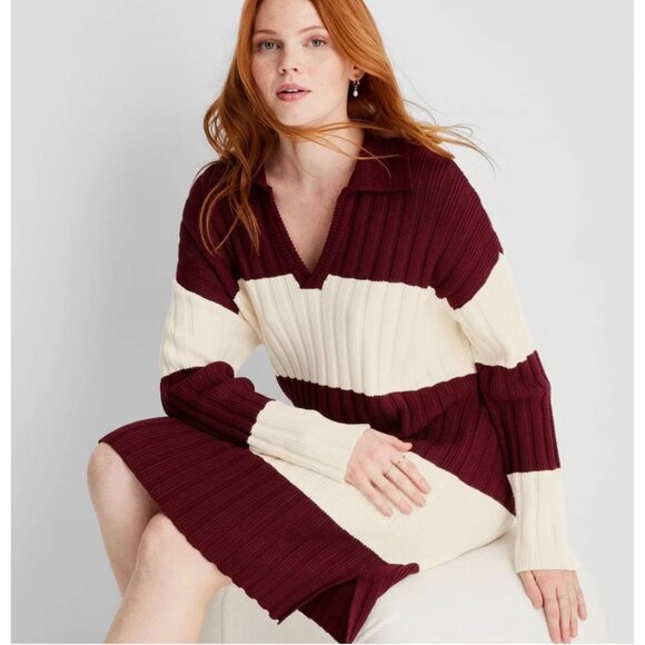 NEW with tags Women's L Long Sleeve Rugby Mini Sweater Dress - Future Collective - Picture 6 of 7